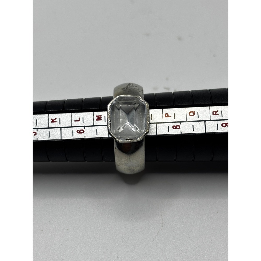 Unbranded Cocktail Ring Womens Size 7 Silver Clear Emerald Cut Crystal Chunky